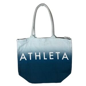 Athleta Blue Ombre Canvas Tote Bag Large Logo Gym Beach Carryall